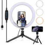 SELFIE RING LIGHT 10IN WITH 2 PHONE HOLDERS & 2 TRIPOD STANDS