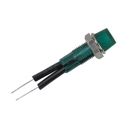 INDICATOR 12V LED 7MM GRN W/WIRE 15MA 24MCD