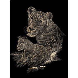 COPPER ENGRAVING LIONEES & CUB