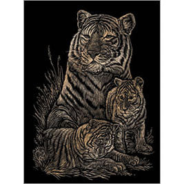 COPPER ENGRAVING TIGER & CUBS