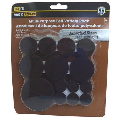 FEET CHAMOIS ROUD ADHESIVE FELT PROTECTORS ASSORTED 56PCS/PACK