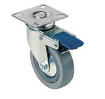 CASTER RUBBER 3IN SWIVEL GREY METAL TOP 2.5X2.5IN WITH BRAKE