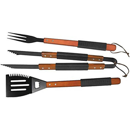 BBQ TOOL SET WOODEN HANDLES WITH RUBBER GRIP 3PCS/SET