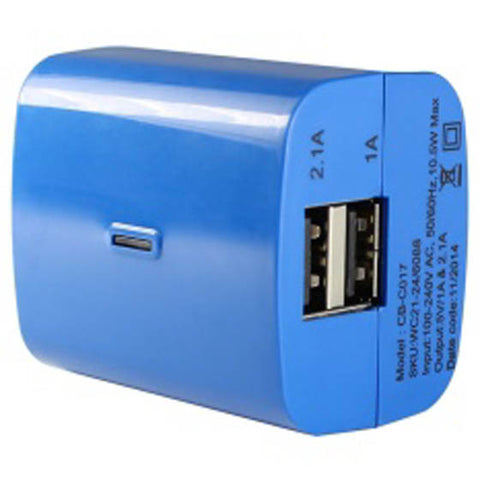 USB WALL CHARGER DUAL 5VDC@2.1A 5VDC@1A IP:120VAC ASSORTED COLOR