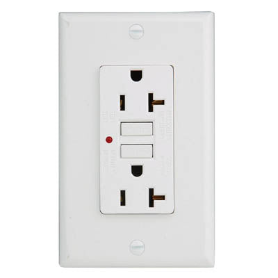 ELECTRICAL RECEPTACLE 2POS 20A DECORA GFCI WHITE W/WALLPLATE