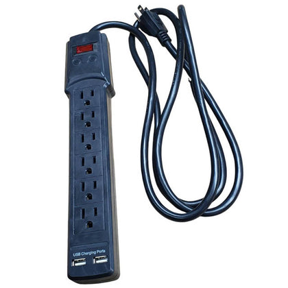 POWER BAR 6 O/LET 6FT CORD BLK 2 USB PORT