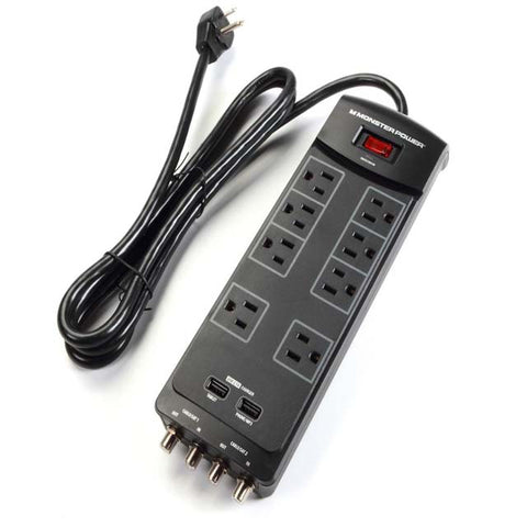 POWER BAR 8 O/LET 6FT CORD 1440J SURGE 2 USB & 2 CABLE PROT BLK