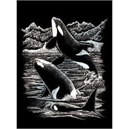 SILVER ENGRAVING ORCA WHALES