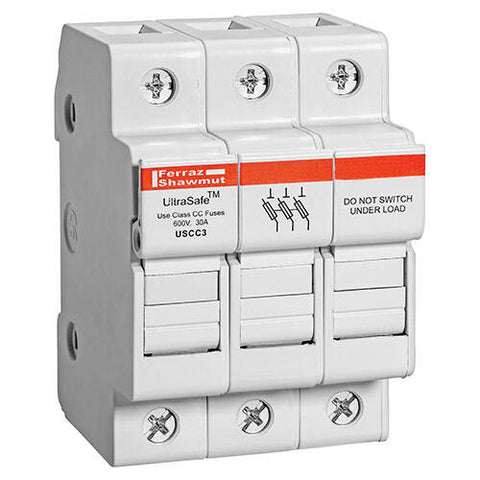 FUSE HOLDER 30A 600VDC/600VAC DIN RAIL CLASS CC 3 POLES