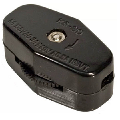 LAMP CORD SWITCH INLINE 1P1T BLK 6A/125VAC 3A/250VAC