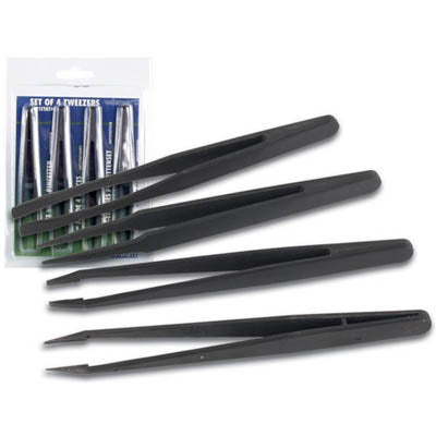 TWEEZER ANTISTATIC 5IN 4PC/SET NON CONDUCTIVE ASSORTED