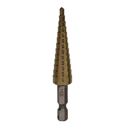 STEP DRILL BIT 5/32-1/2IN HSS WITH TITANIUM COATING