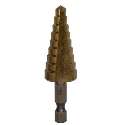 STEP DRILL BIT 1/4-3/4IN HSS WITH TITANIUM COATING