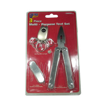 TOOL KIT 3PC/SET WITH POCKET KNIFE PLIER KEY RING & LED LIGHT