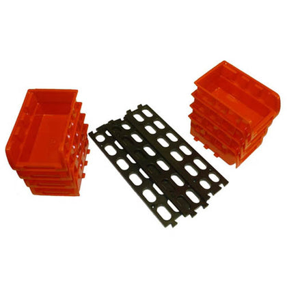 STORAGE TRAY STACKABLE PLASTIC RED 6.5X4X3IN W/3PC 12.5IN RACK